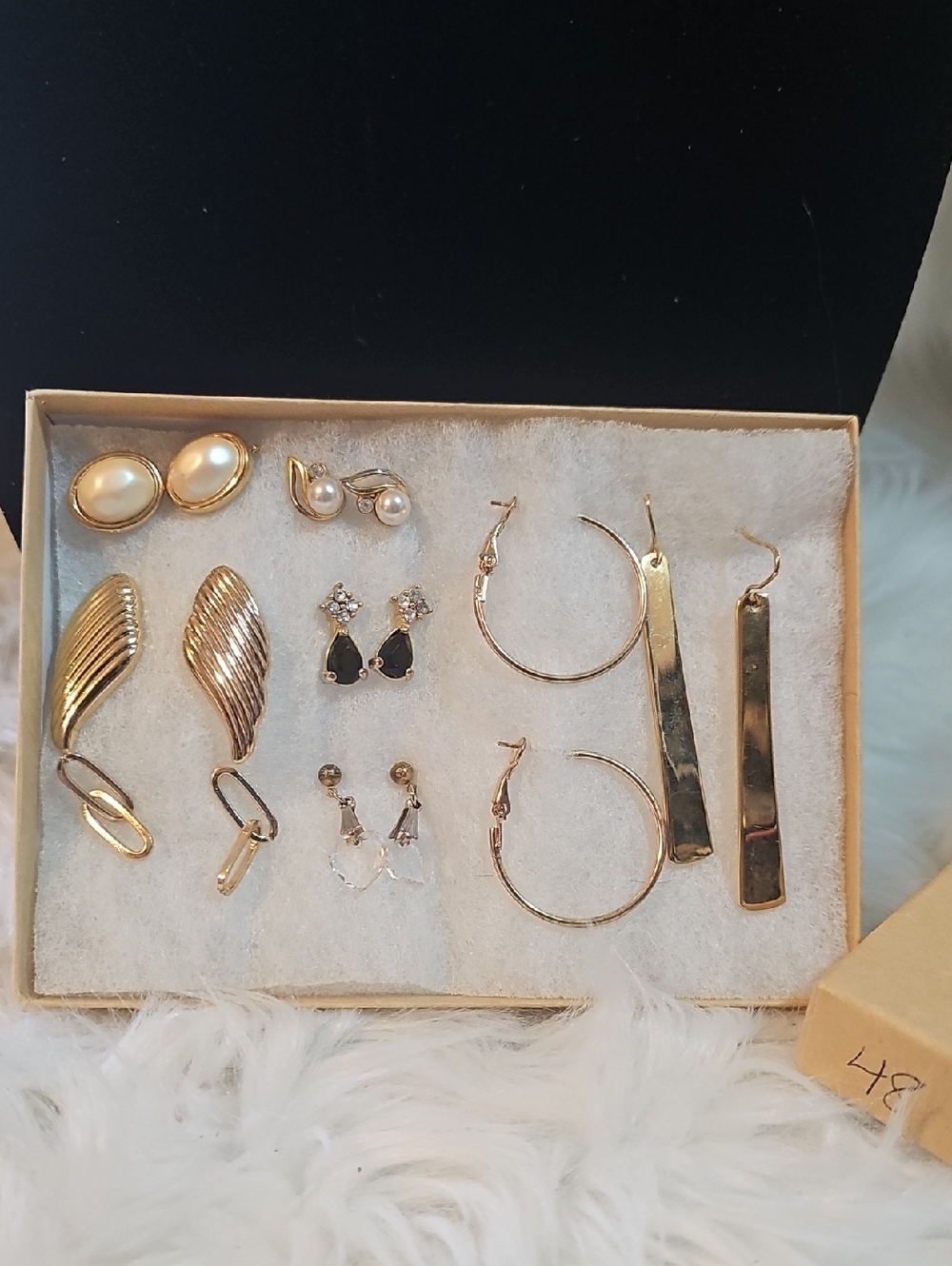 Lot of 6 Pr- Gold-Tone Mixed Earring Set - Elegant Pearl & Hoop Styles #48